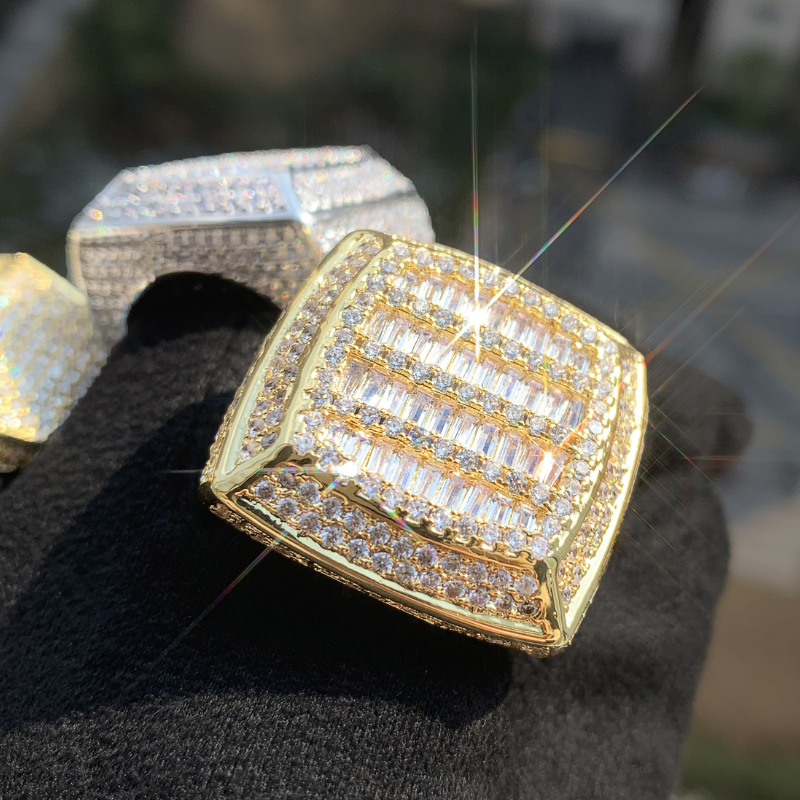 Moissanite Hip Hop Square Baguette Ring