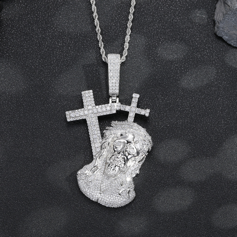 Moissanite Cross Jesus Prayer Pendant