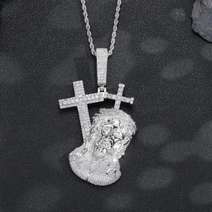 Moissanite Cross Jesus Prayer Pendant