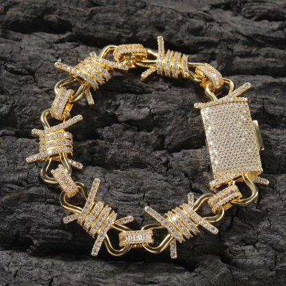 Moissanite Thorns Link Punk Chain Barbed Wire Gothic Bracelet