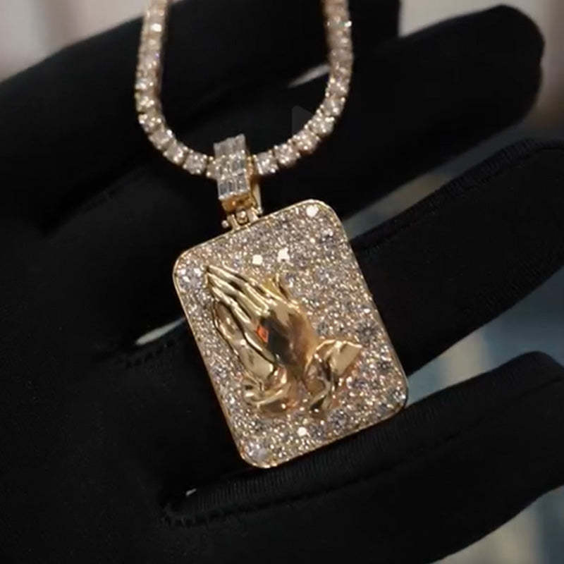 Hot Design Moissanite praying Hands Pendant