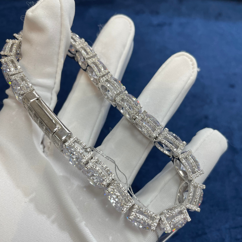 10mm Moissanite Side with Diamond Design Tennis Bracelet