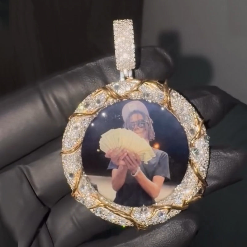 Two-Tone Moissanite Vine Photo Memorial Pendant