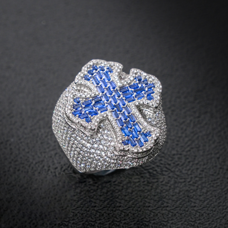 Moissanite Sapphire Cross Ring