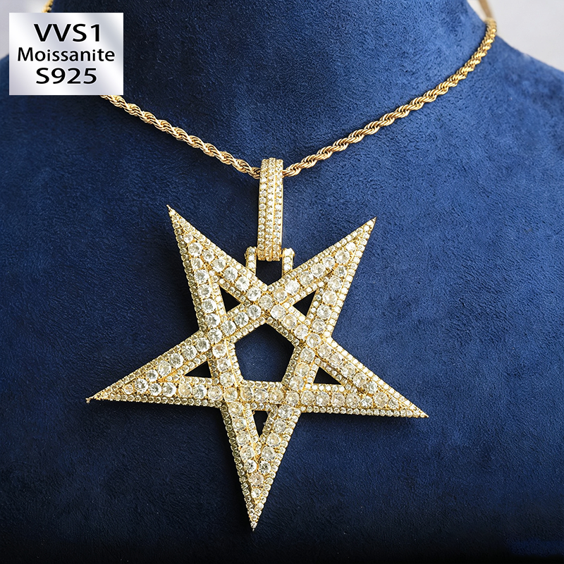 S925 Moissanite Oversized Openwork Pentagram Pendant