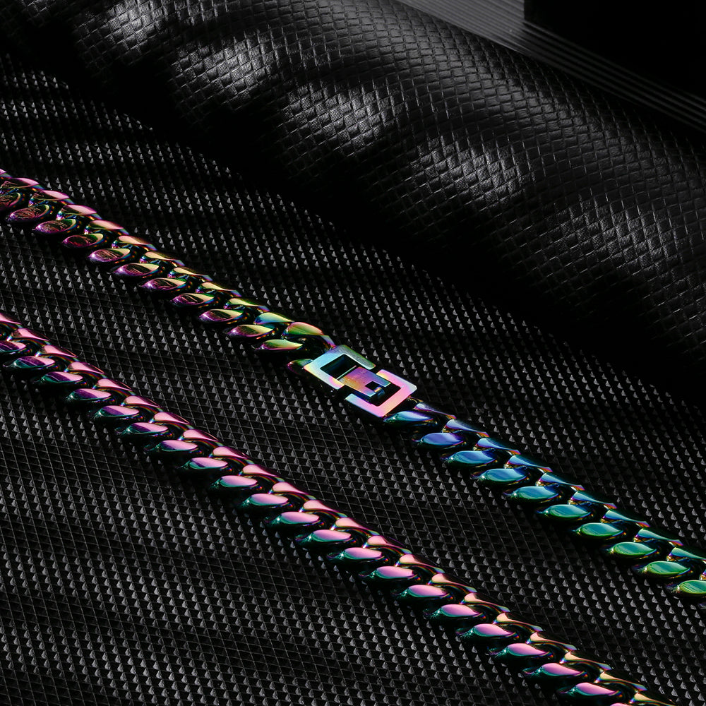10mm Rainbow Miami Cuban Link Chain and bracelet set-krkcom