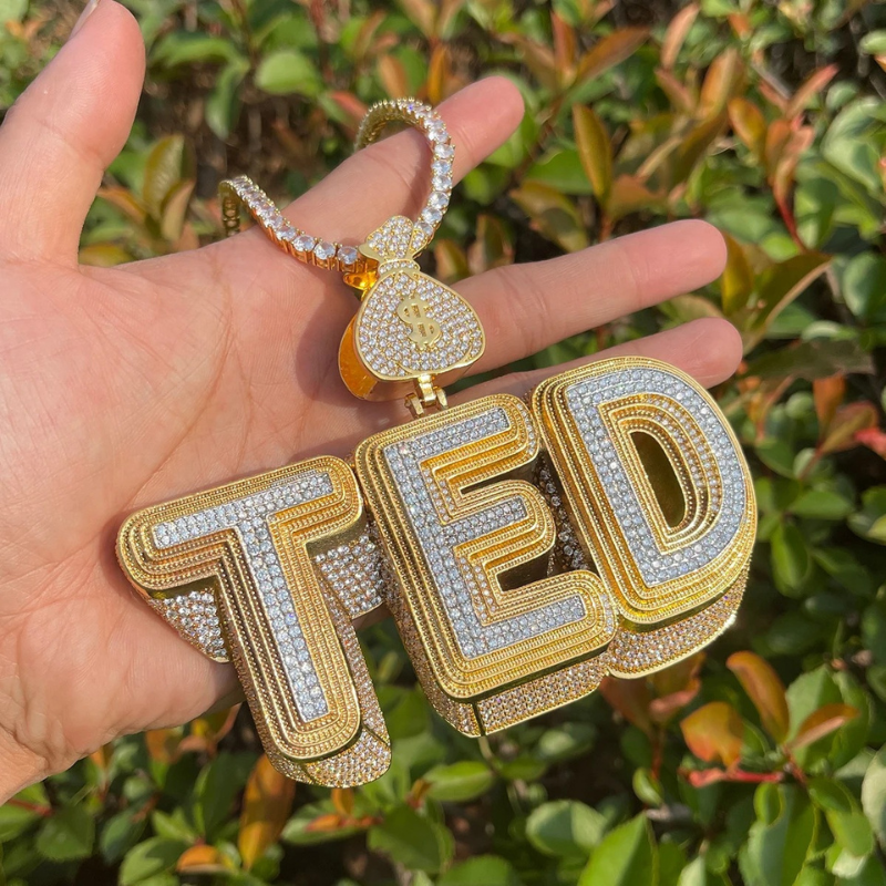 Moissanite Dollar Bag Button Design Letter Custom Pendant