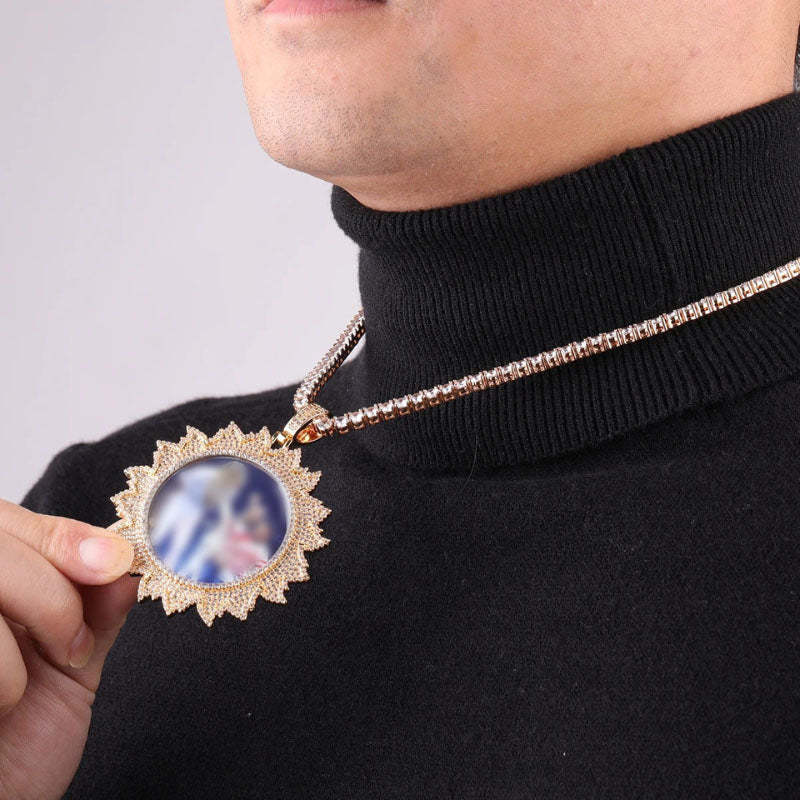 Moissanite Sunflower Custom Photo Pendant