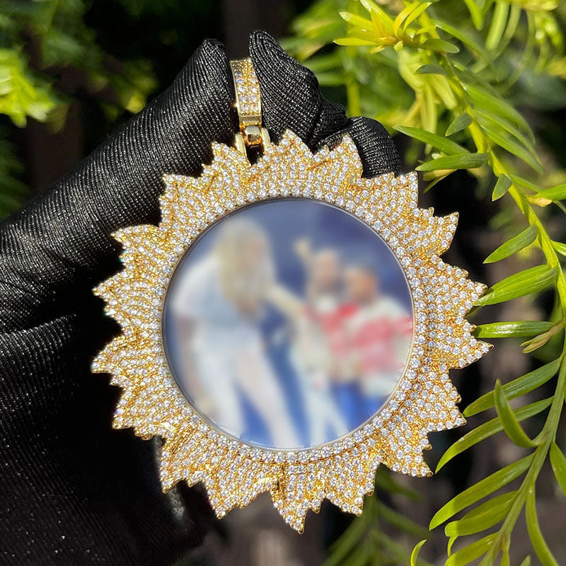 Moissanite Sunflower Custom Photo Pendant