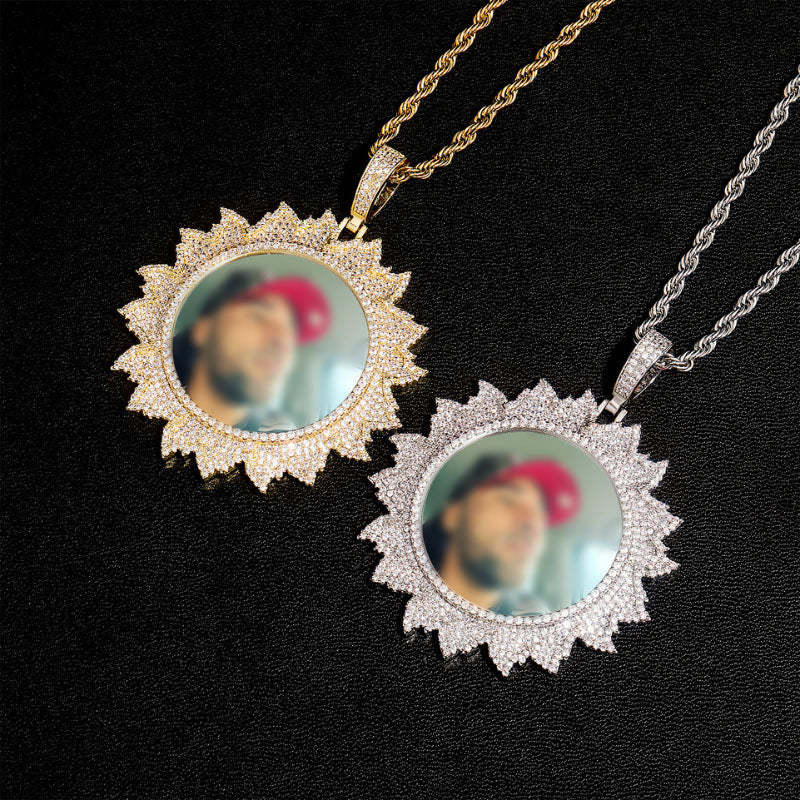 Moissanite Sunflower Custom Photo Pendant