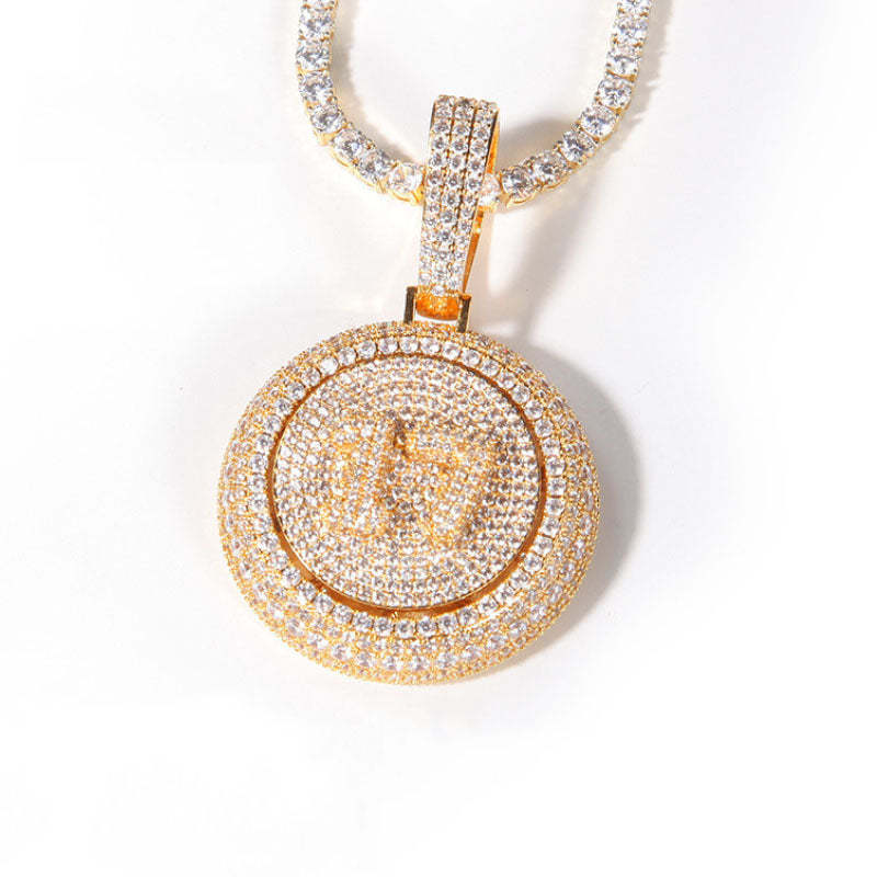 Moissanite Creative Custom Letter Rotating Circular Pendant