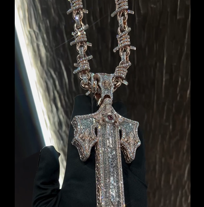 Designer Magical Sword Moissanite Pendant Smaller Version