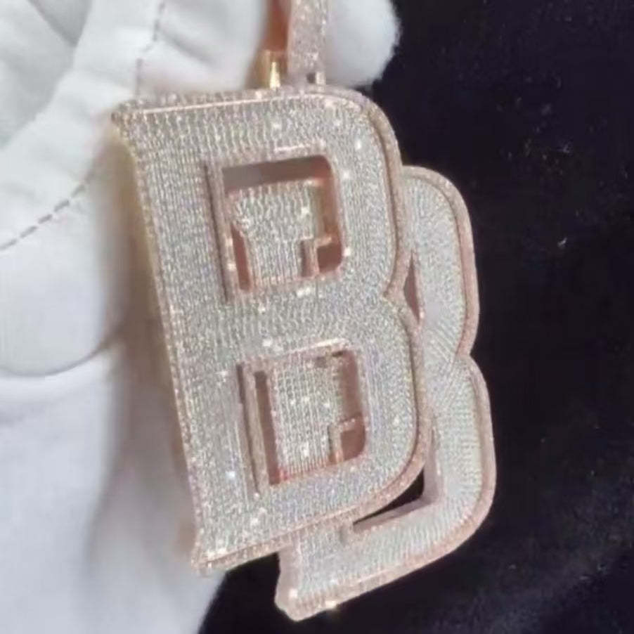 Moissanite Double B Overlapping Letter Pendant