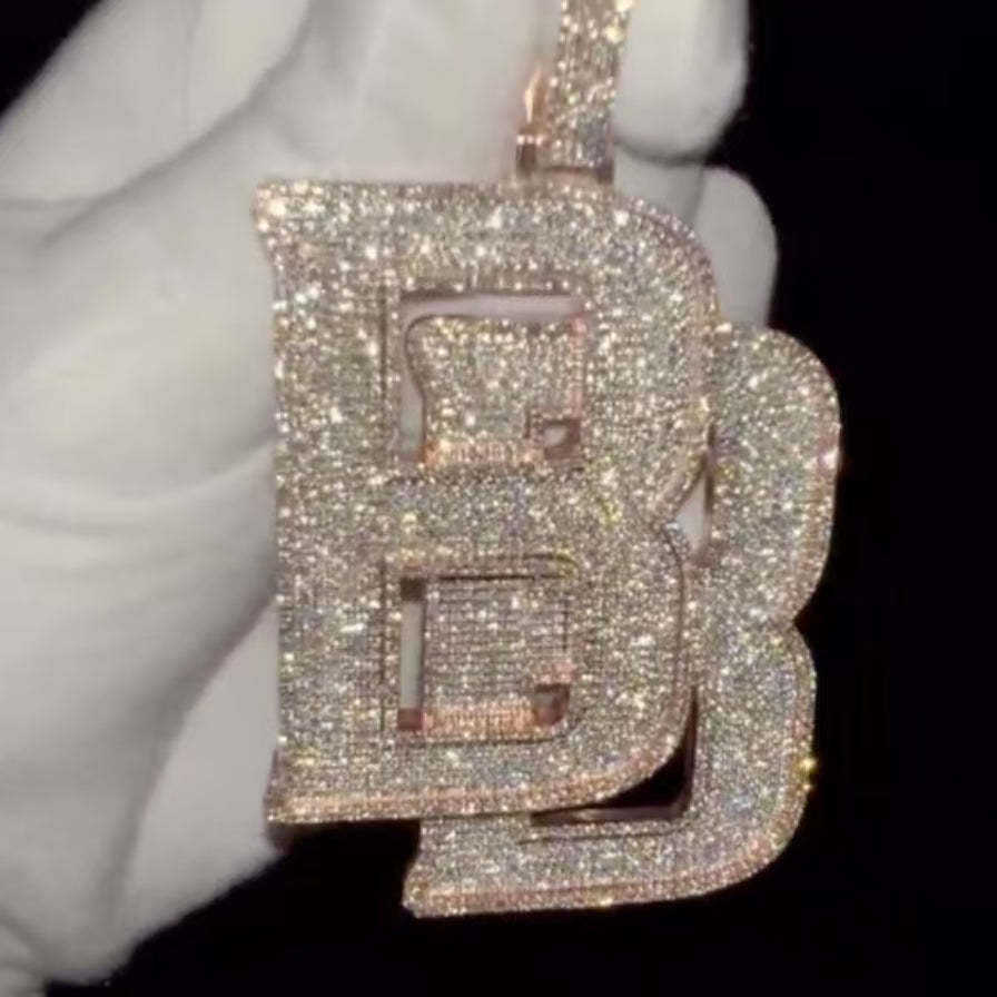 Moissanite Double B Overlapping Letter Pendant
