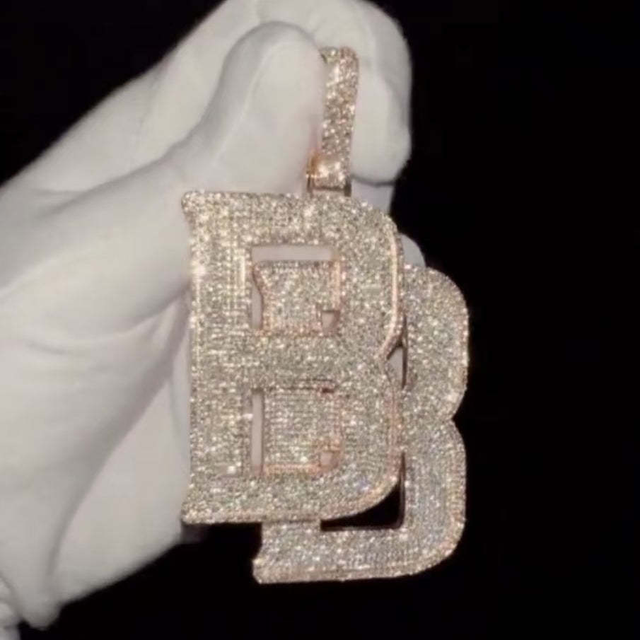 Moissanite Double B Overlapping Letter Pendant