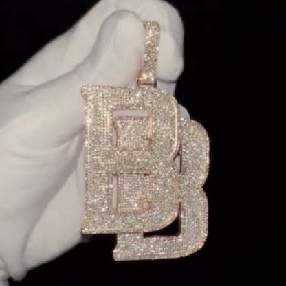 Moissanite Double B Overlapping Letter Pendant