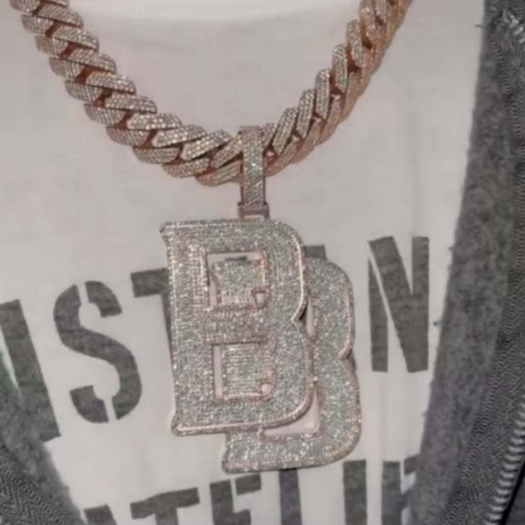 Moissanite Double B Overlapping Letter Pendant