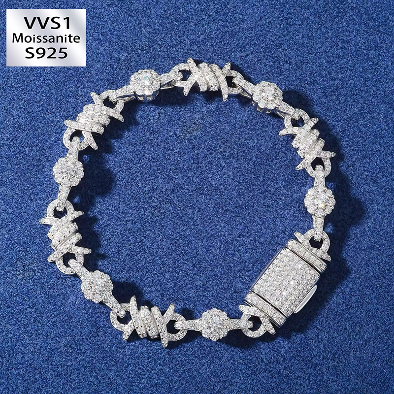 10mm Moissanite Iced Out Barbed Wire Bracelet