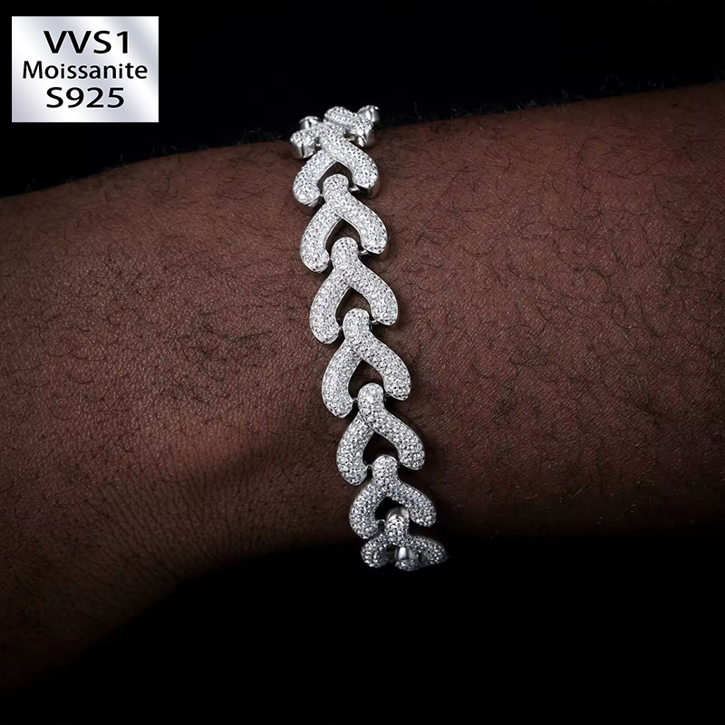 13.5mm Moissanites Iced Out Snake Cuban Bracelet