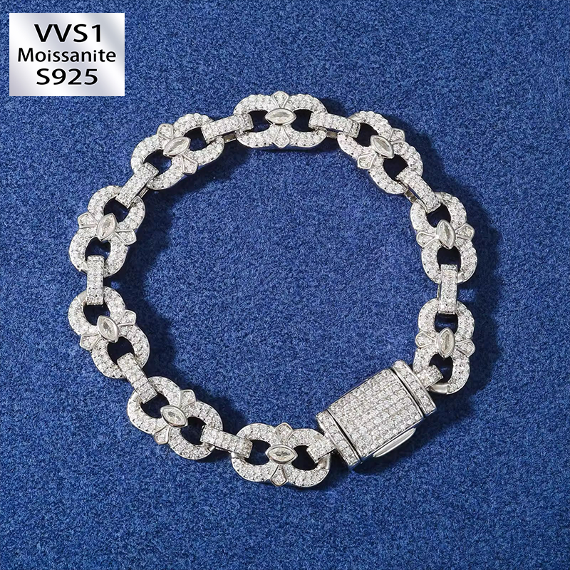 10mm Moissanite Iced Out Marquise Eye Cuban Bracelet