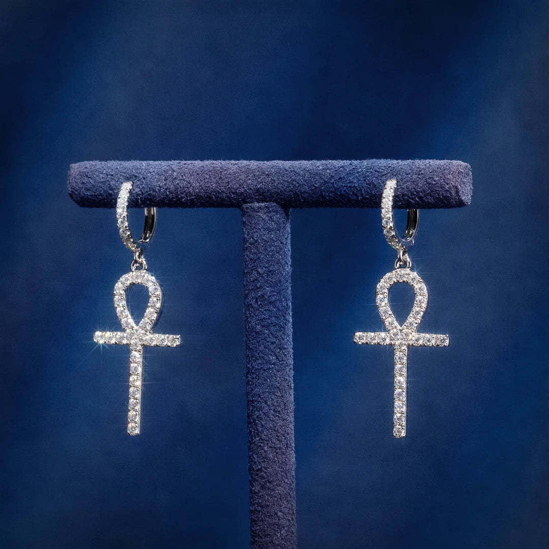 S925 Silver Moissanite Ankh Cross Earrings