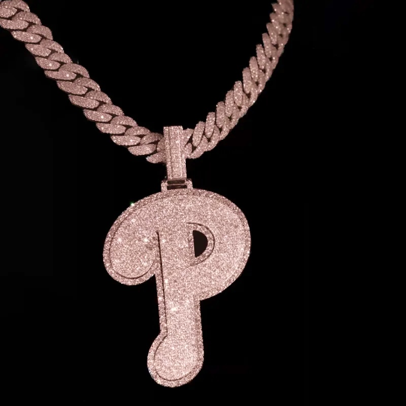 Moissanite Sparkle Letter "P" Full Diamond Pendant Chain Set