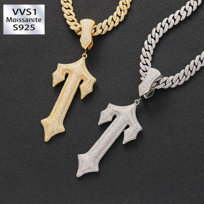 Ice Out Great Sword Cross Moissanite Pendant Chain Set