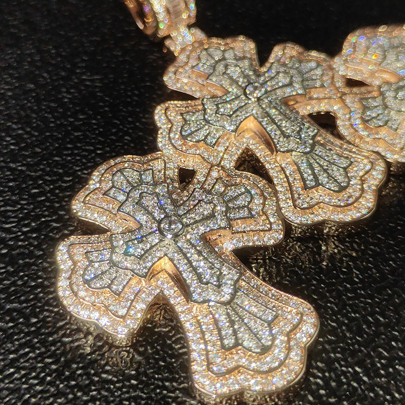 Moissanite Exquisite Floral Pattern Design Cross Pendant