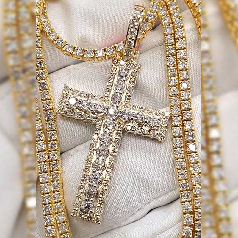 3mm Cross Moissanite Pendant Tennis Chain Set