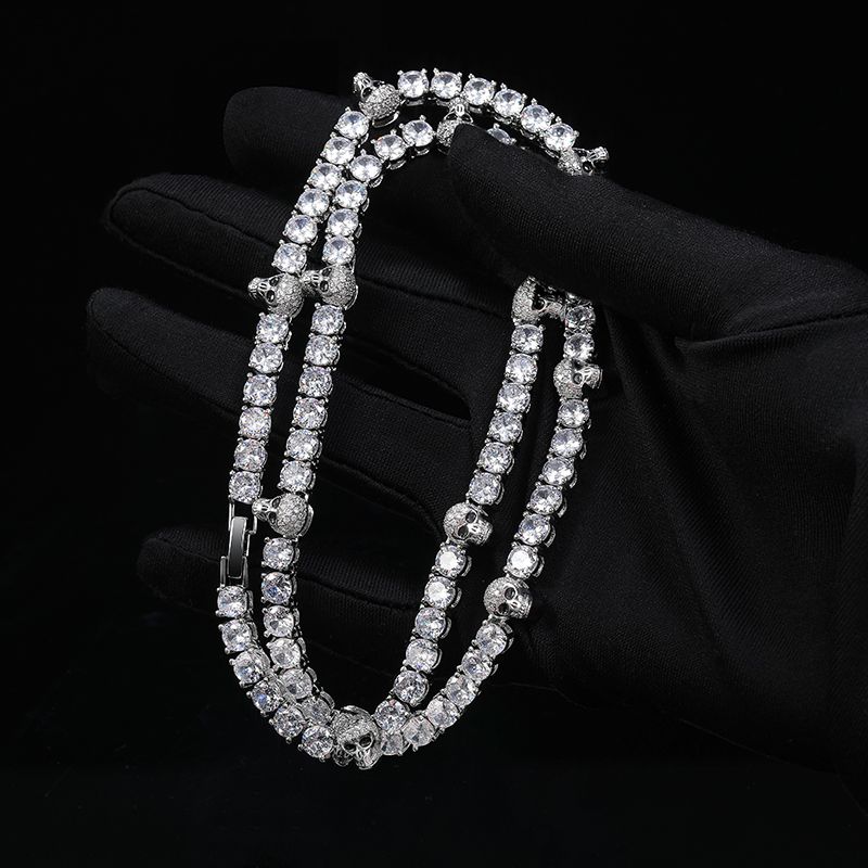 5mm Moissanite Skull Tennis Chain In White Gold
