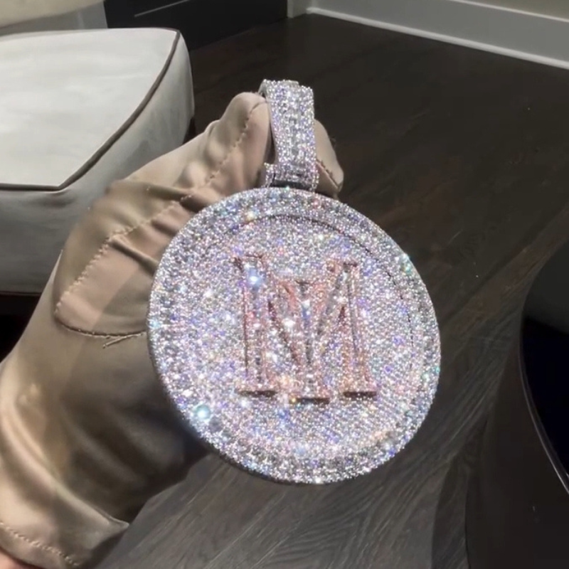 Moissanite Letter Circular Pendant