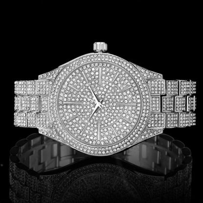 Fully Iced Round Bezel Men's Watch in White Gold