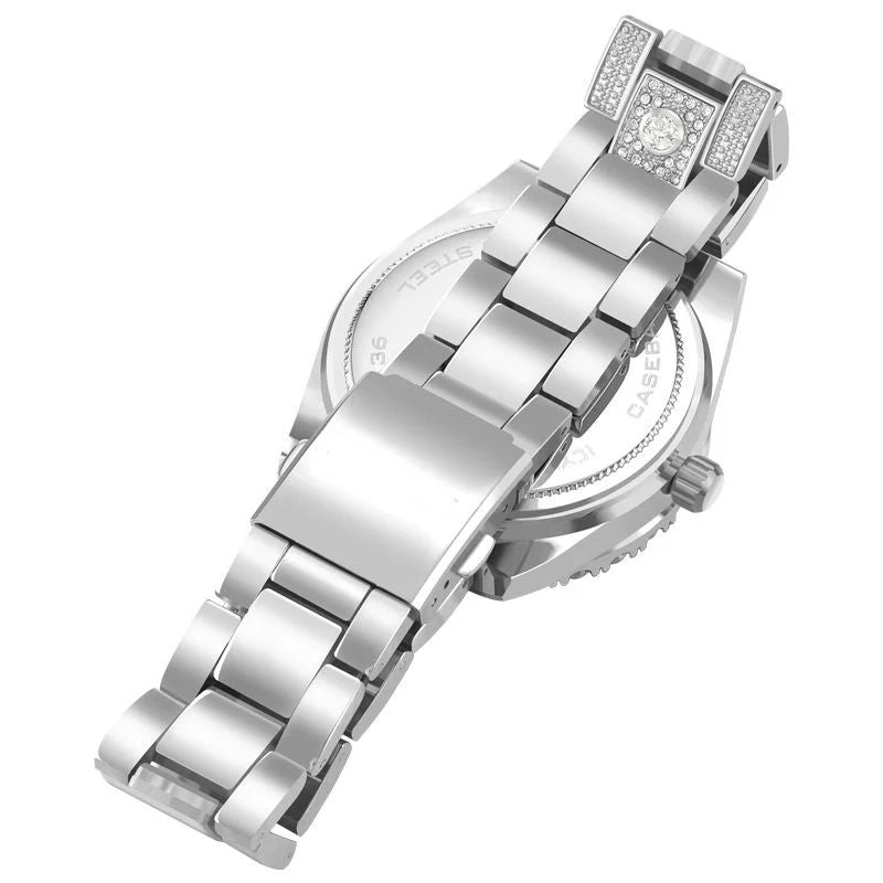 Iced Round Cut Arabic Numerals Men's Watch in White Gold