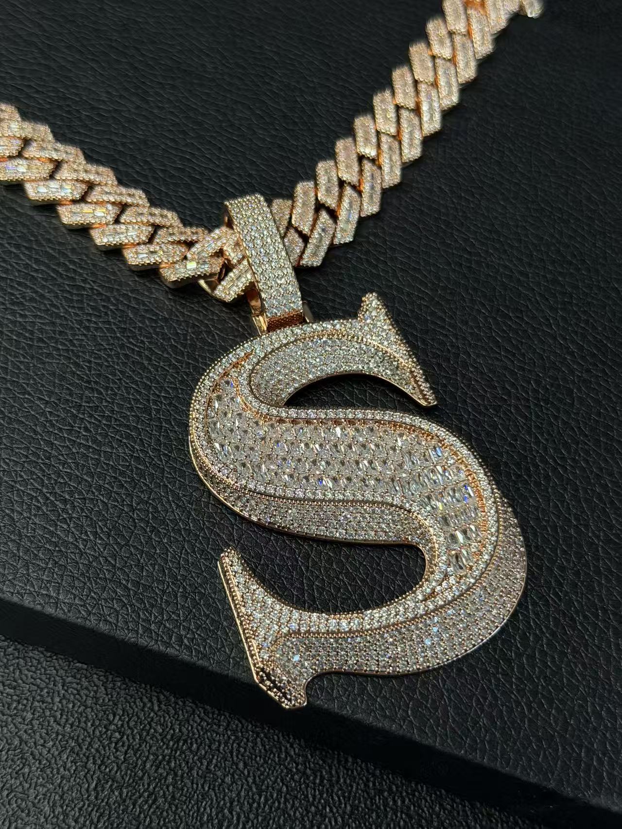 S925 Moissanite Letter S Pendant Set