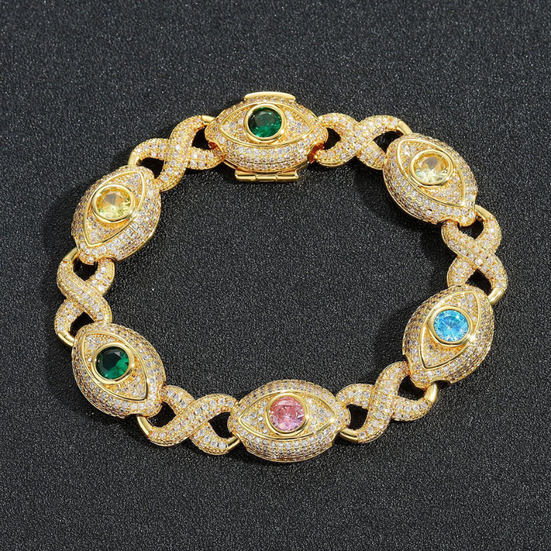 14mm Moissanite Colored Diamond Eyes 8-character Cuban Bracelet