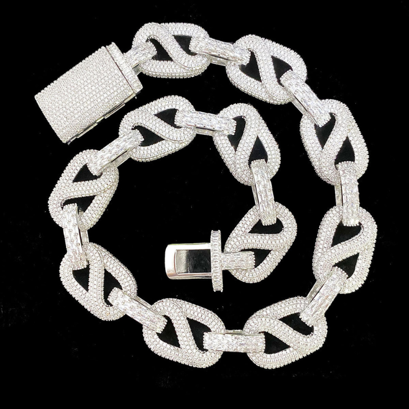 Moissanite T-square Mixed Inlay Circular Chain