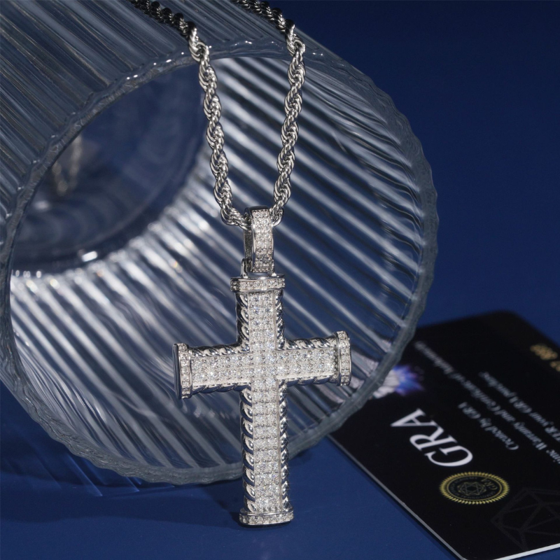 S925 Silver Moissanite Punk Cross Pendant