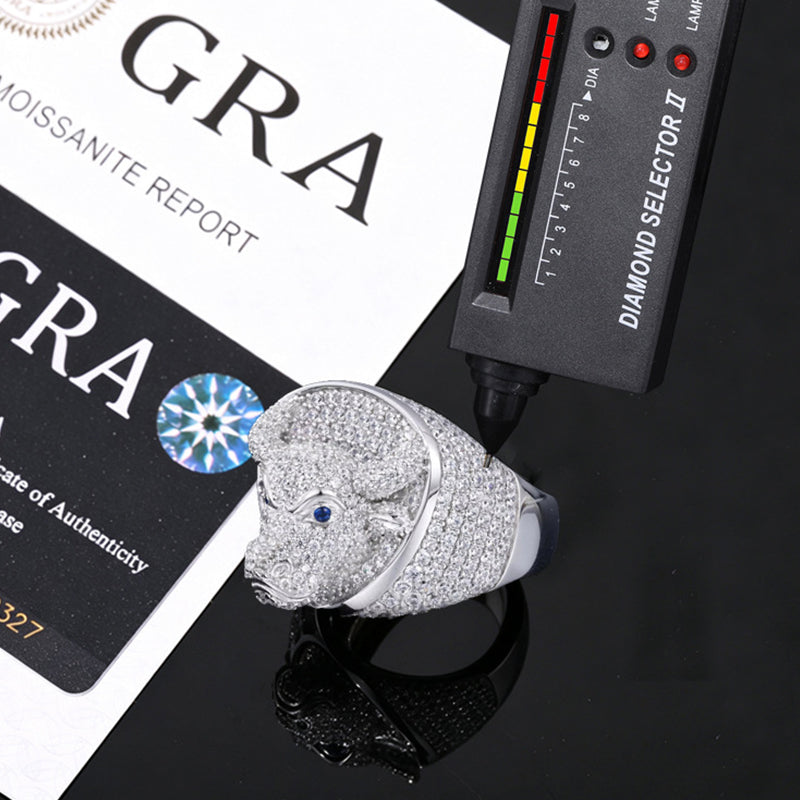 Moissanite Animal Bullhead Signet Hip Hop Ring