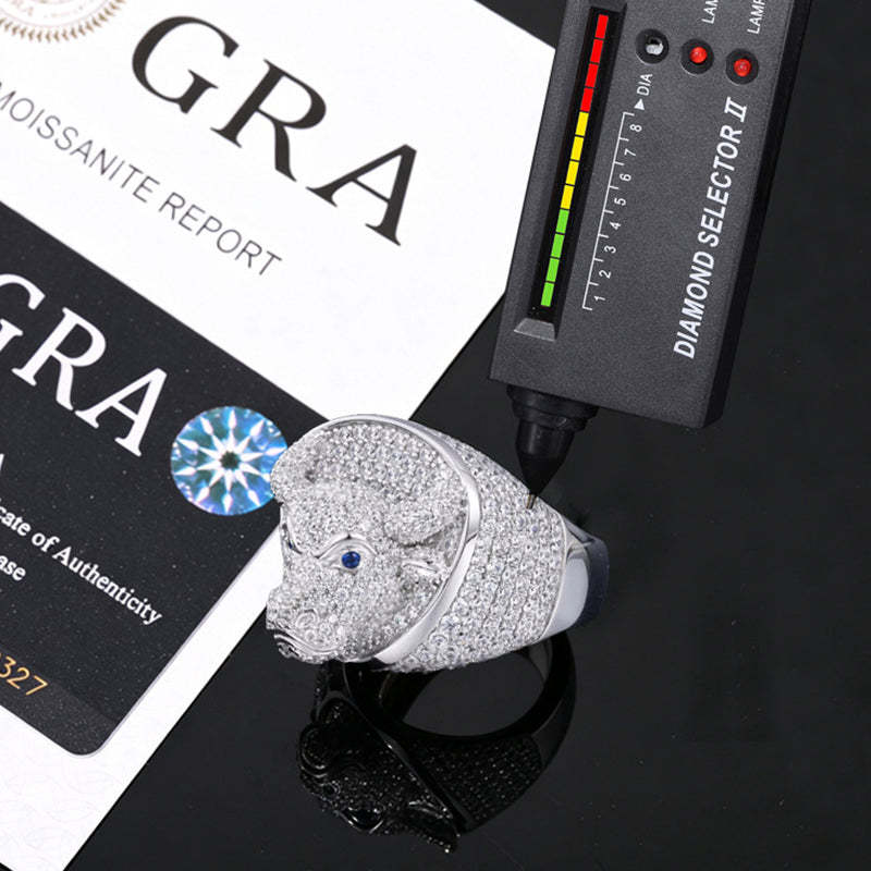 Moissanite Animal Bullhead Signet Hip Hop Ring