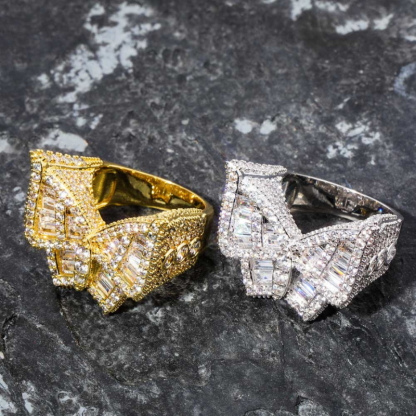 Moissanite Fully Iced Baguette Cut Butterfly Ring