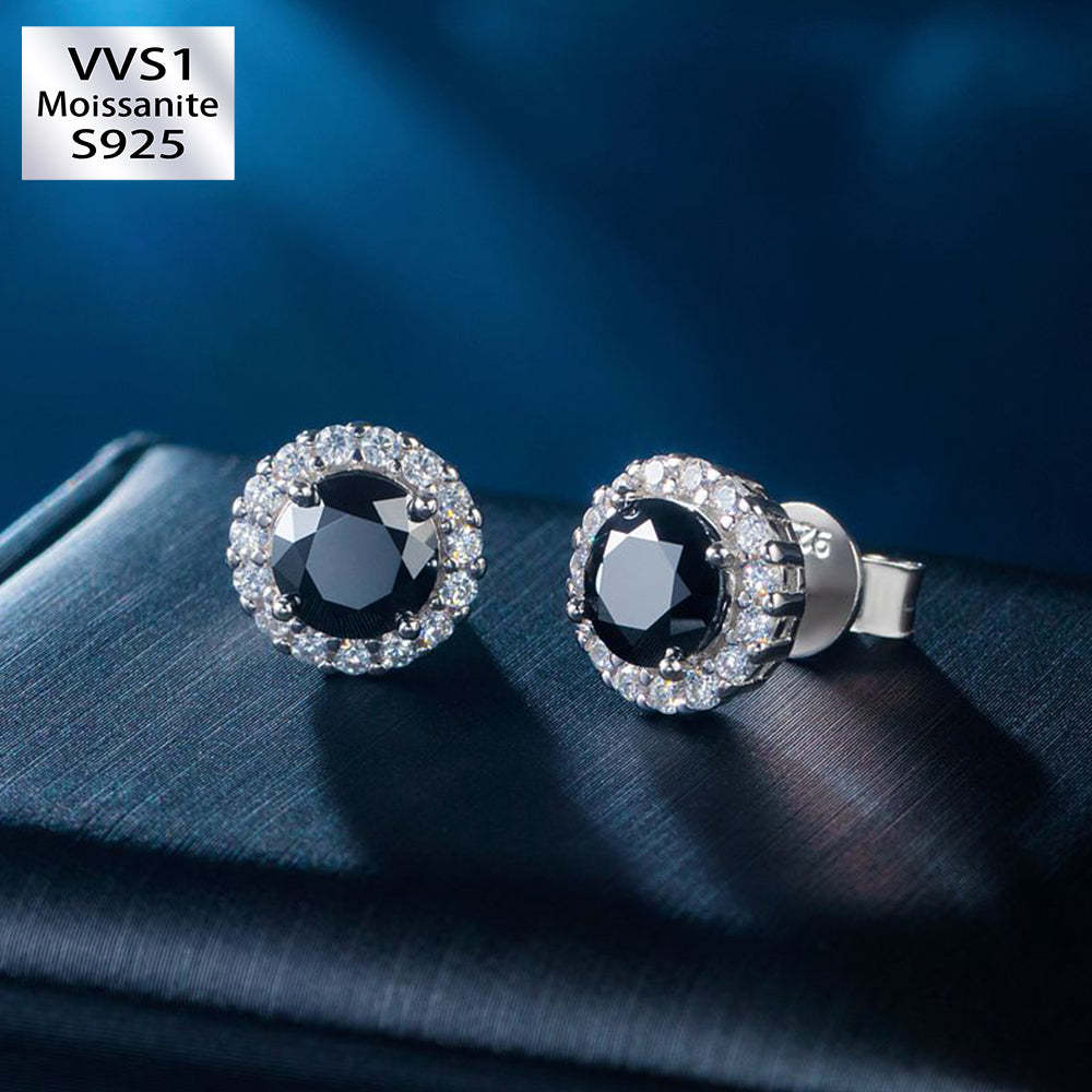 Round Black Halo Moissanite Ring in S925 Sterling Silver