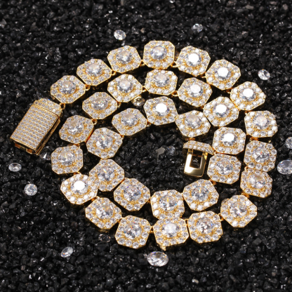 10mm Moissanite Clustered Tennis Chain In Yellow Gold