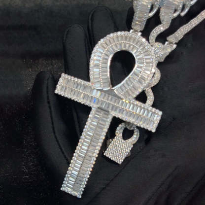 Moissanite Ankh Key Cross Pendant