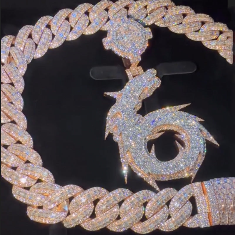 Moissanite Number 6 Pendant Set (18mm Cuban Chain)