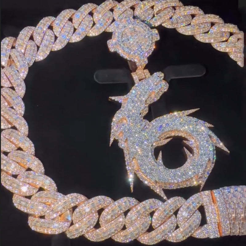 Moissanite Number 6 Pendant Set (18mm Cuban Chain)