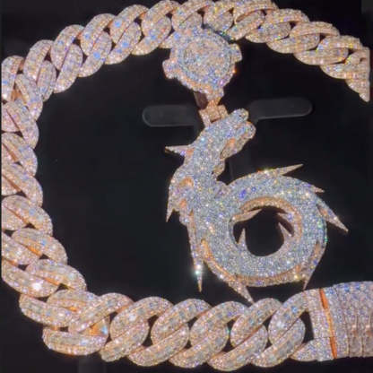 Moissanite Number 6 Pendant Set (18mm Cuban Chain)