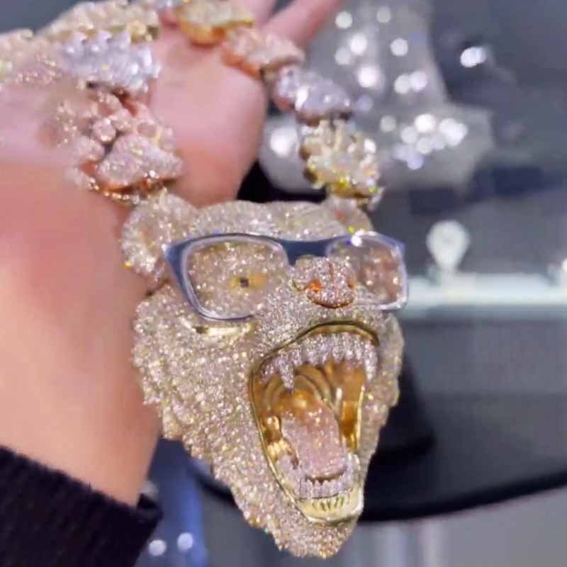 3-D Moissanite Diamond wearing Glasses Bear Pendant