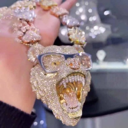 3-D Moissanite Diamond wearing Glasses Bear Pendant