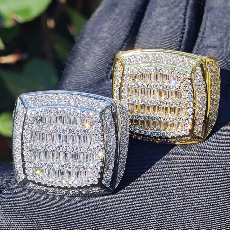 Moissanite Hip Hop Square Baguette Ring