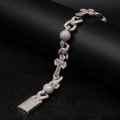 Iced Out Moissanite Cross & Round Ball Bracelet